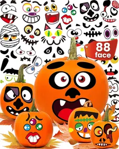 Halloween Pumpkin Stickers, Make 88 Funny Face Pumpkin Decorating Kit for Halloween Party Decorations, Pumpkin Painting Kit Halloween Crafts...