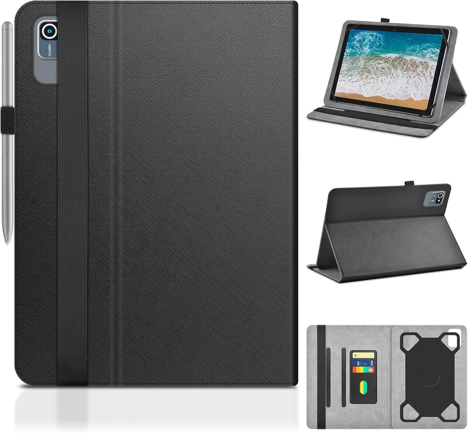 Universal 10.1 inch Android Tablet case, Leather Protective Cover | 2-Angle Viewing | with 3 Card Slots | 10 inch Tablet case