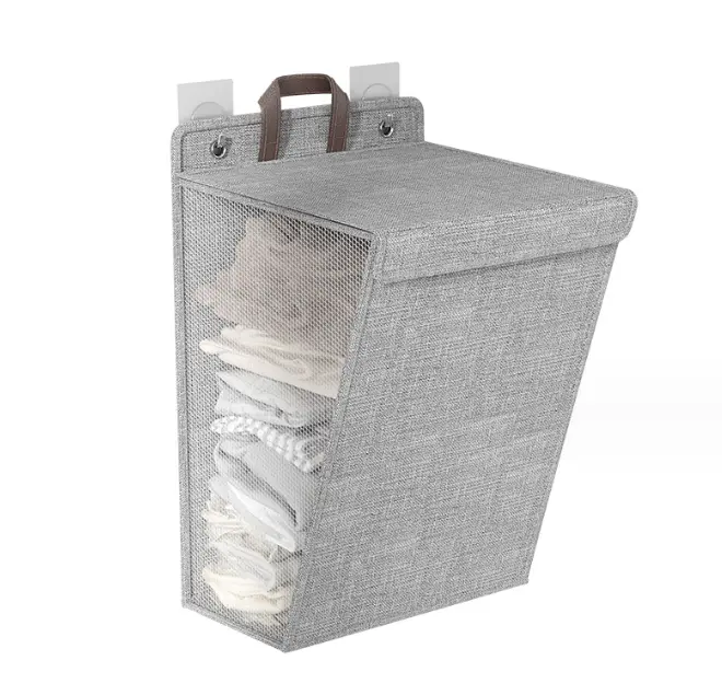 Hanging Laundry Hamper,Collapsible Waterproof Over the Door Laundry Hamper with Breathable Mesh, Wall Mounted Hanging Hamper with Lid and Handle, for RV LaundryRoom Dormitory Bathroom Bedroom Camper
