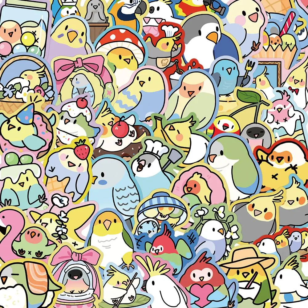 Cute Cartoon Parrot Pattern Sticker (50pcs), Self Adhesive Decorative Sticker, DIY Decals for Water Bottle, Laptop, Phone Case, Scrapbooking, Journal Making, Screen Protector