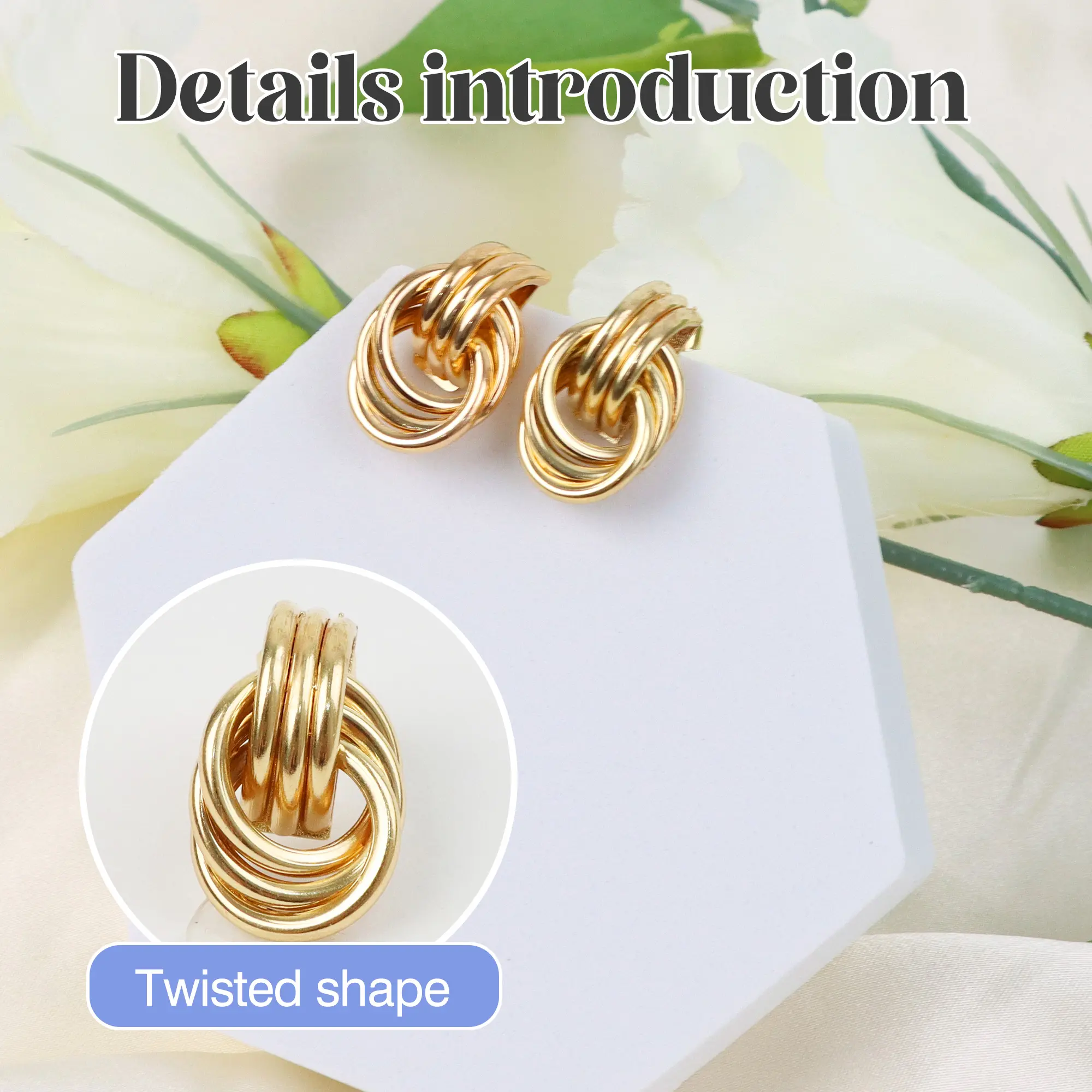 Gold Chain Dangle Earrings, multiple oval brass chains intertwined, hypoallergenic, chic and contemporary