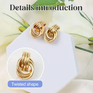 Gold Chain Dangle Earrings, multiple oval brass chains intertwined, hypoallergenic, chic and contemporary