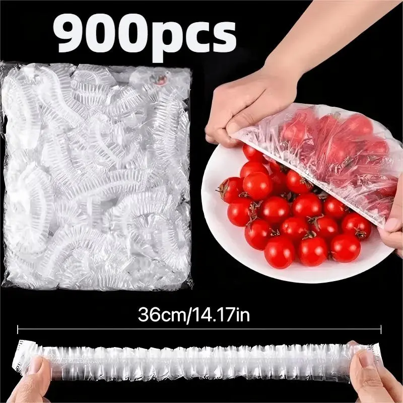 Food-Safe Plastic Lids - 900pcs 38.0x38.0cm Transparent Reusable Elastic Microwave-Safe Kitchen Covers for Fruit Storage, Healthy Meal Prep, Maintains Freshness