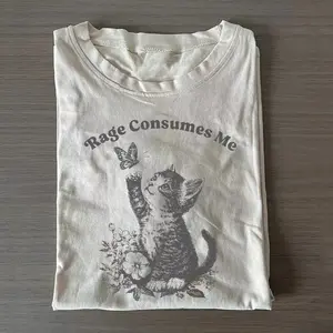 Rage Consumes Me Cat Vintage T-Shirt, Kitten Butterfly Garden Graphic Tee, Retro Sarcastic Whimsical Streetwear Comfort, Angry Kitten Animal Shirt, Animal Gift