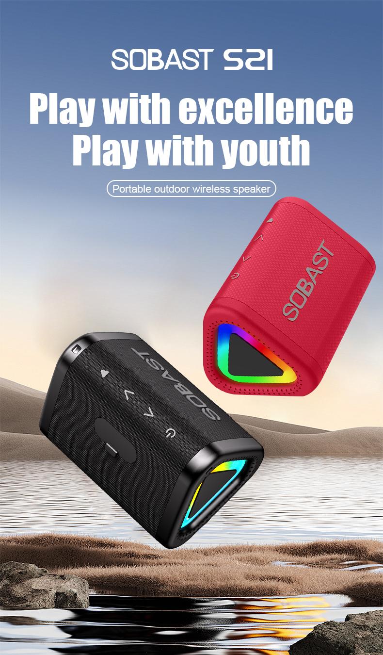 SOBAST Outdoor Bluetooth Speaker IPX5 Waterproof 360° Surround Sound RGB Lights Long Battery Life Powerful Bass Perfect for Home & Outdoor Use Supports Calling Audio Smartphone