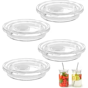 4Pack   Fit for 16 Oz Glass Cups with Straws, Plastic Tumbler Replacement , Spill Proof and  Tumbler Replacement Lid for  Can Drinking Glasses Tumblers Cup