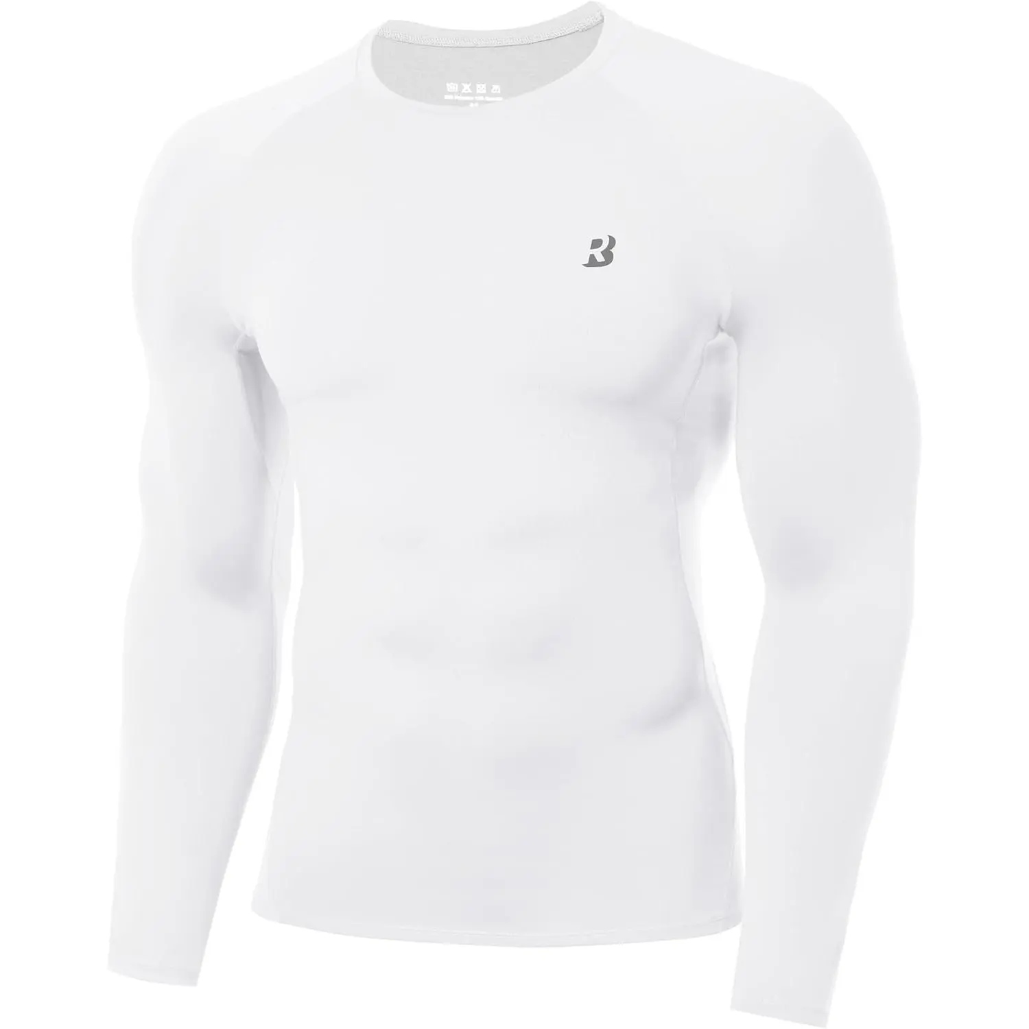 Roadbox Men's Compression Shirts - Male Wear Compression Fit, 12% Spandex, 4-Way Stretch, Quick Drying, Breathable Long-Sleeve Base Layer Tops, UPF 50+, Tag-Free Neck, Ergonomic Motion Design for Running, Biking, Outdoor Sports