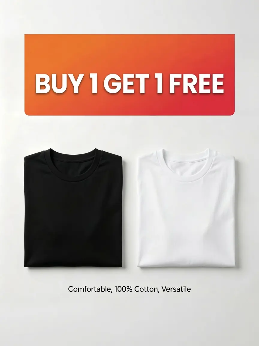 [BUY 1 GET 1 FREE] Menswear Heavyweight Cotton T-Shirt Pack (2-Pack) - Premium Ribbed Jet Drape Plain Blank Crewneck Short-Sleeve Tees, Solid All Black & White Mix, Unisex Oversized Fit, Gym & Casual Essentials Baggy Fabric