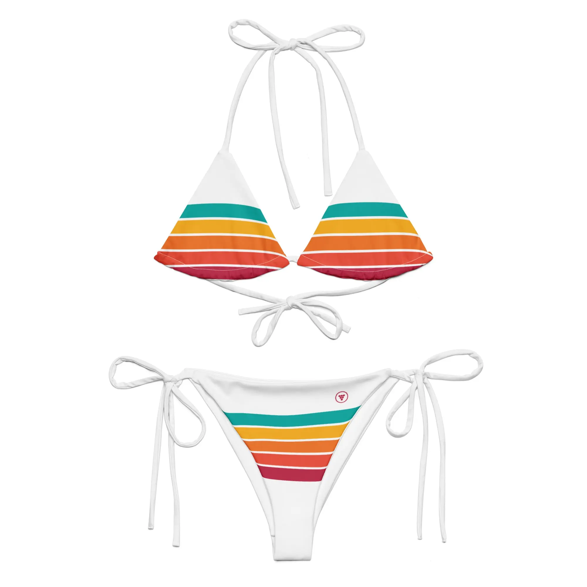 70s Vintage Retro Stripe Recycled String Bikini, White