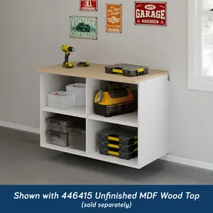 Sauder GarageCore Base Cabinet - Wall-Mounted Melamine Storage with Adjustable Shelves for Home Gyms & Workshops - White Finish