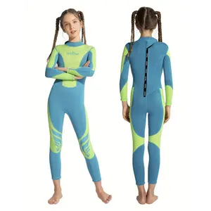 VOFIW Kids Wetsuit - 3mm Neoprene Full Body Thermal Swimsuit with Zipper, Long Sleeve Crew Neck, Cold Resistant, Outdoor Sports for Swimming, Surfing, Beach Party - Unisex for Children, Teens - Regular Fit, Nylon 10%, Neoprene 90% - All Sea