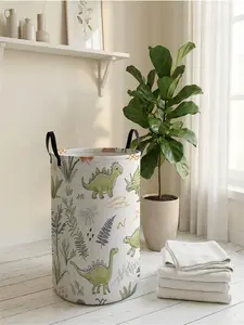 1 piece of 2D printed open storage box with dinosaur and plant pattern, double handle reinforcement + foldable storage | dirty laundry storage/toy organization/home decoration all-in-one