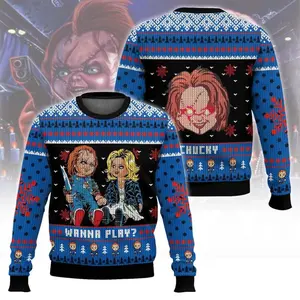 Chucky And Tiffany Ugly Christmas Sweater, Chucky Child's Play Shirt, Horror Ugly Sweater, Chucky Doll Sweatshirt, Holiday Sweater 