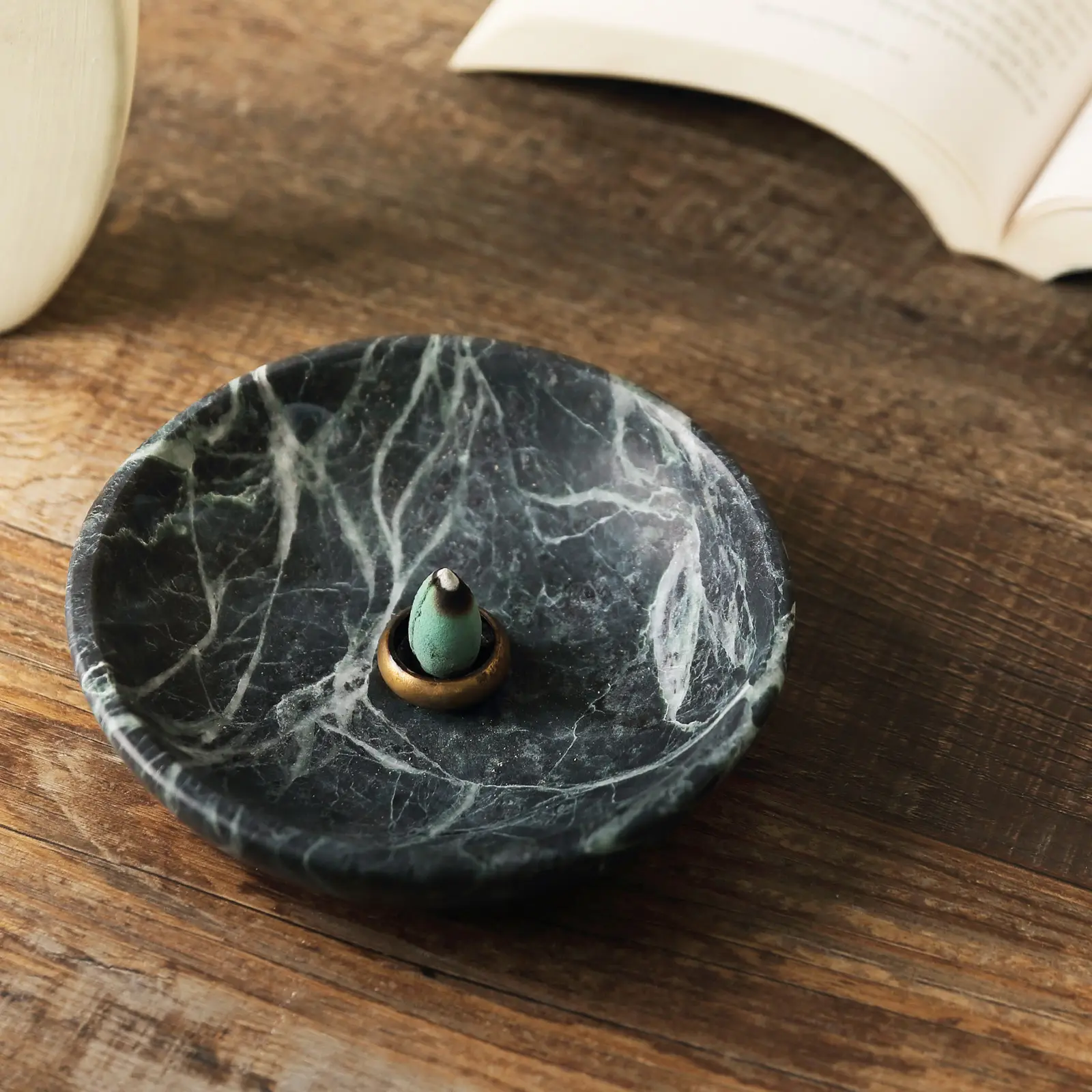 Koville Incense Holder, Natural Marble Incense Holder for Sticks , Handmade Incense Stick Burner Ideal for Smudging, Incense Burning, Decoration（ Alpi Green）