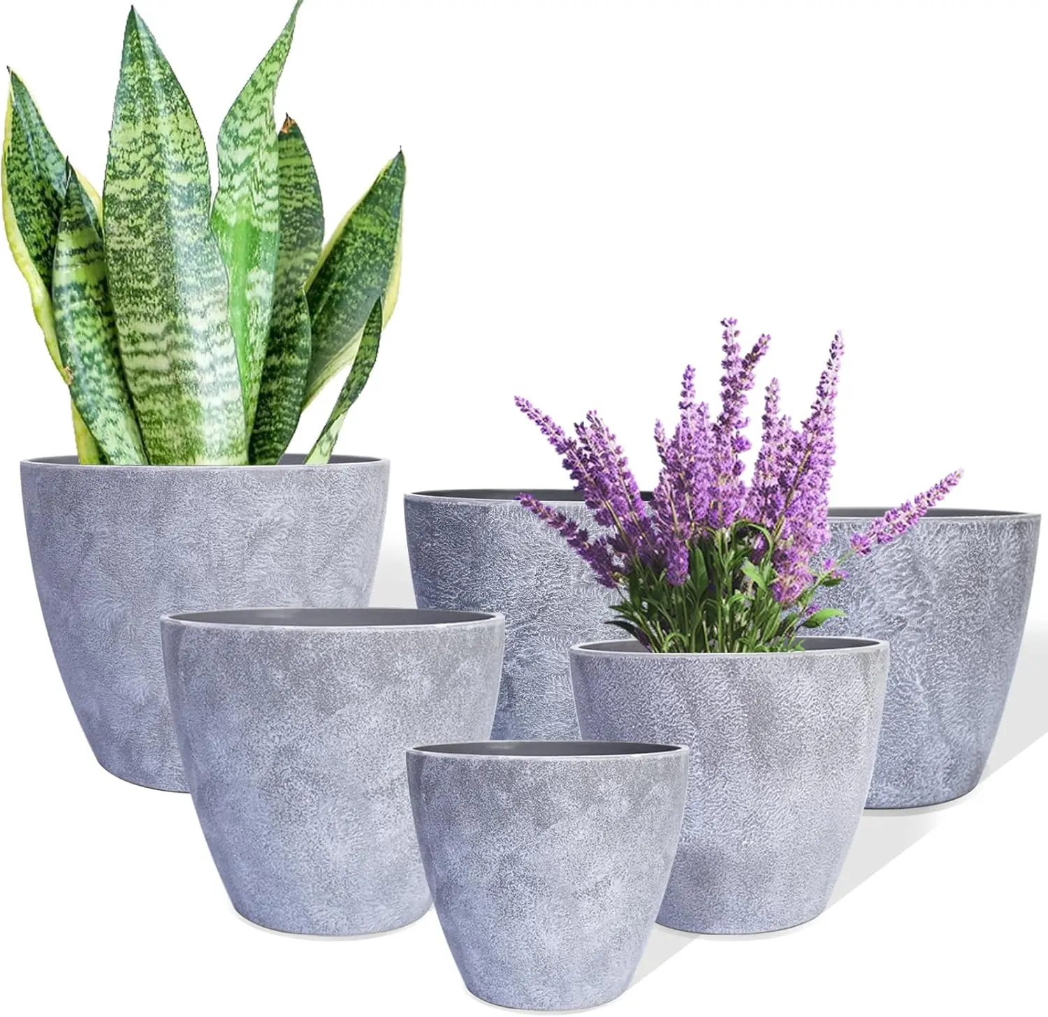 6 Pack Plant Pots Indoor Outdoor 7.5/6.5/6/5/4/3.5 Inch Plastic Planters with Drainage Hole and Drain Plug