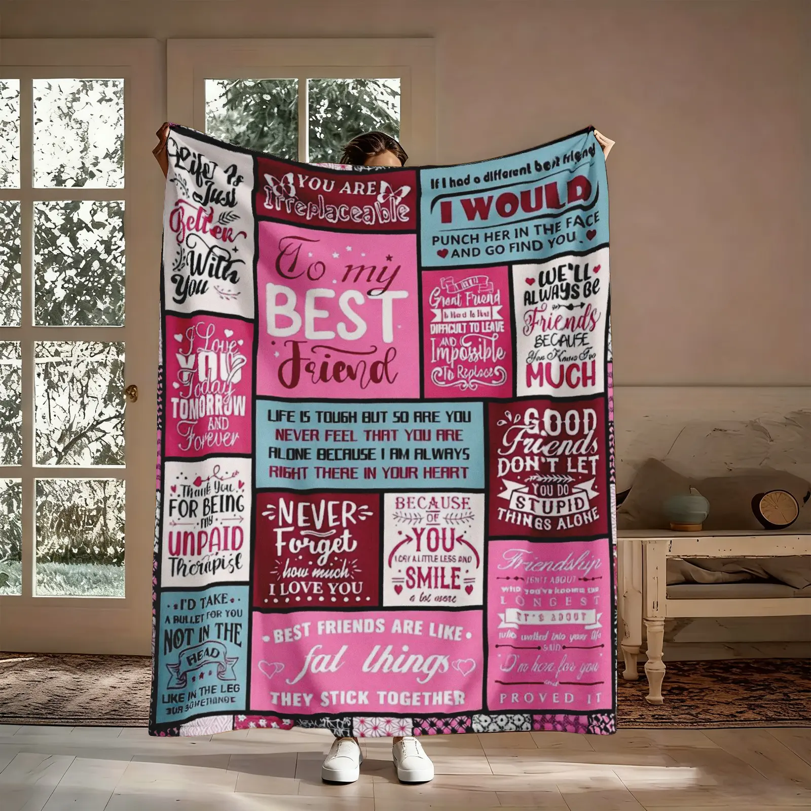 To My Best Friend Flannel Throw Blanket, Life Is Better With You Pattern Soft Cozy Warm Nap Blanket for Couch Bedroom Dorm, Sentimental BFF Gift for Her, Christmas Birthday Present