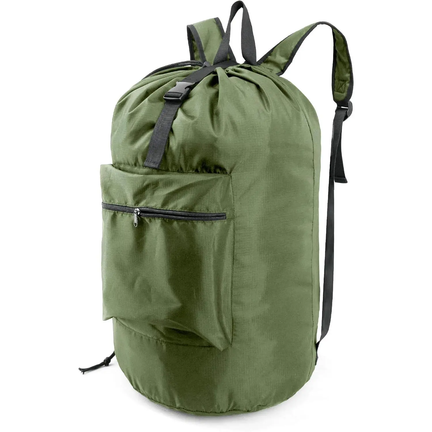 BeeGreen Extra-Large Laundry Backpack with Adjustable Shoulder Straps and Drawstring Closure, Moss Green