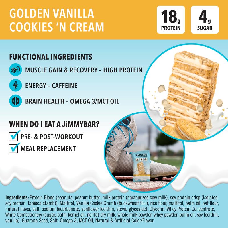 JiMMYBAR! Protein Variety Pack - 20g Protein, Creatine, Collagen, Caffeine, Omega-3s, MCT Oil for Brain Health - Real Peanuts, Chocolate, Strawberry, Vanilla Snack/Meal