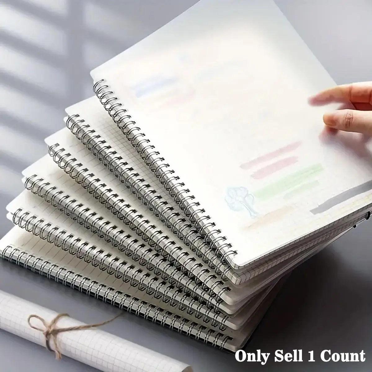 Grid Pages Spiral Notebook with Transparent Frosted Cover, 1 Count Paper Notebook, Portable Notepad Stationery For Home School And Office