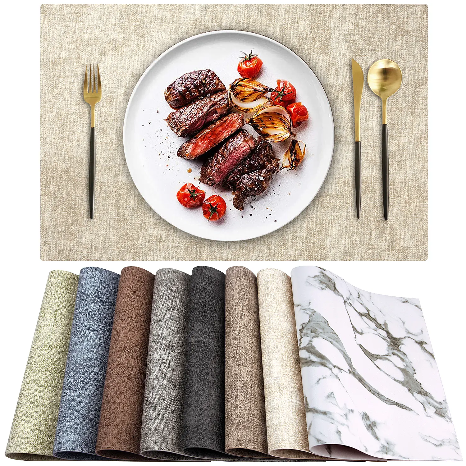 Faux Leather Placemats Set of 6, Waterproof  Heat Resistant Non-Slip Table Mats, 12 x 17 Inch