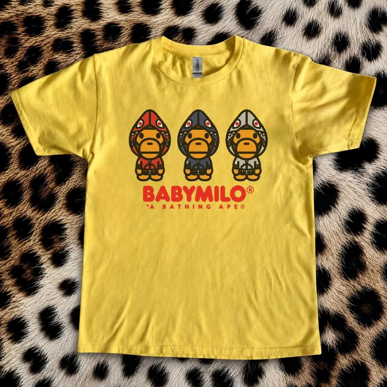 Babymilo A Bathing Ape T-Shirt With Three Cartoon Apes In Helmets – Y2K Retro Aesthetic Tee