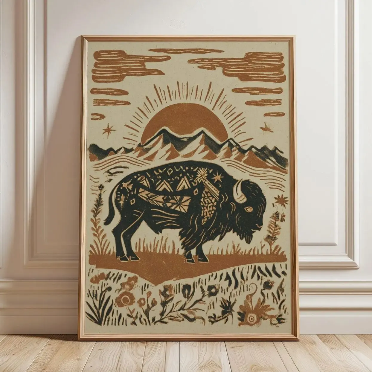 Buffalo Wall Art Southwestern Desert Poster Rustic Western Boho Decor Print Art N