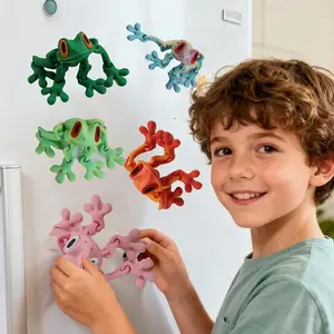 2026 Trendy Tech 3D Printed Magnetic Frog Refrigerator Magnet, Jointly Moveable Desk Decor, Creative Frog Fridge Magnet for Kitchen Car Table