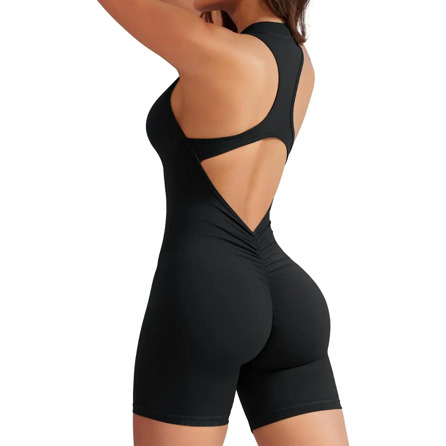 Women's Sleeveless Zip-Up Backless Tummy Control Yoga Bodysuit - Sexy Sports Jumpsuit for Workout