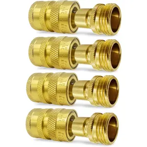 Quick Connect Hose Fittings Cyprium Garden Hose Quick Connect with Water Stop Hose Quick Connect Fittings Brass Hose Connector Easy Connect and Release 3/4 inch 4 Sets