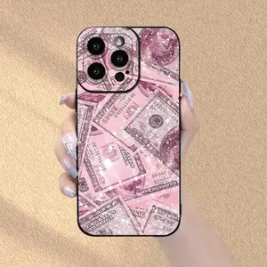 A Pink Shiny Money Pattern Anti-drop Matte Phone Case, Suitable for iPhone 17 Air/16 Plus/15 Pro Max/14 Pro/13/12/11/XS Max/X Phone Case, Ideal Gift for Family, Friends, Lovers, Girlfriends on Holidays MS280