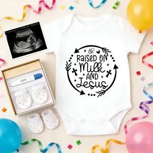 Soft Baby Bodysuit Raised On Milk And Jesus Print 100% Pure Cotton Non-Irritating Snap Closure Breathable Perfect For Gifting & Everyday