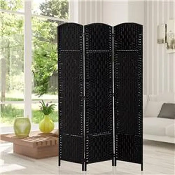 212 Main 830-160BK 6 ft. Tall HomCom Wicker Weave 3 Panel Room Divider Wall Divider, Black