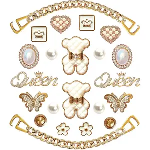 Bling Shoe Charms for Women,Girly Golden Chains for Clog Sandals,Rhinestones Bling Chain Charms Cute Designer DIY Shoe Accessories Decoration Jewels Party Favors