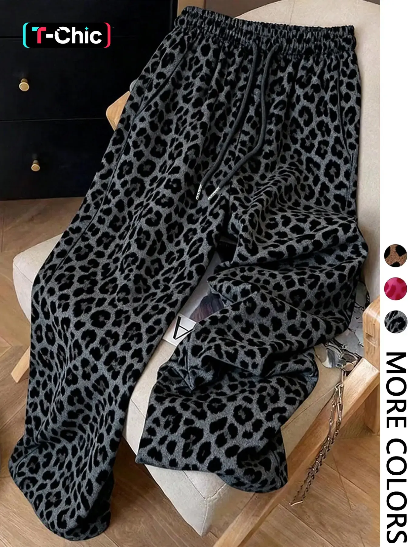 Women's Leopard Pattern Fleece Long Pants, Sherpa Drawstring Wide Leg Casual Trousers, Casual Palazzo Pants, All Seasons Loose-Fitting Clothing Print
