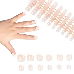 120PCS Kids Press On Nails 5 Pack Short French Tip Fake Nails for Girls Full Cover Nude Acrylic False Nails Kit Easy Glue-On Manicure Set for Kids Nail Art