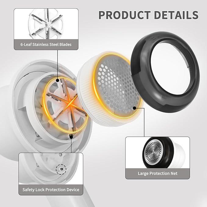 Professional Rechargeable Fabric Shaver – 2 Replaceable Stainless Steel 6-Leaf Blades (1 Free Extra Included), 3-Speed Settings, LED Display, 2600mAh Battery, Portable Lint Collector for Clothes, Sweaters & Furniture, Fuzz, Pills & Hairball Remover