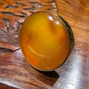 Unique Handmade Baltic Amber Statement Ring in 18K Gold-Plated Silver