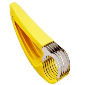 Multifunctional Stainless Steel Banana Cucumber Slicer 1 Count Portable Manual Fruit & Vegetable Cutter Kitchen Gadgets for Home Use Yellow Handle