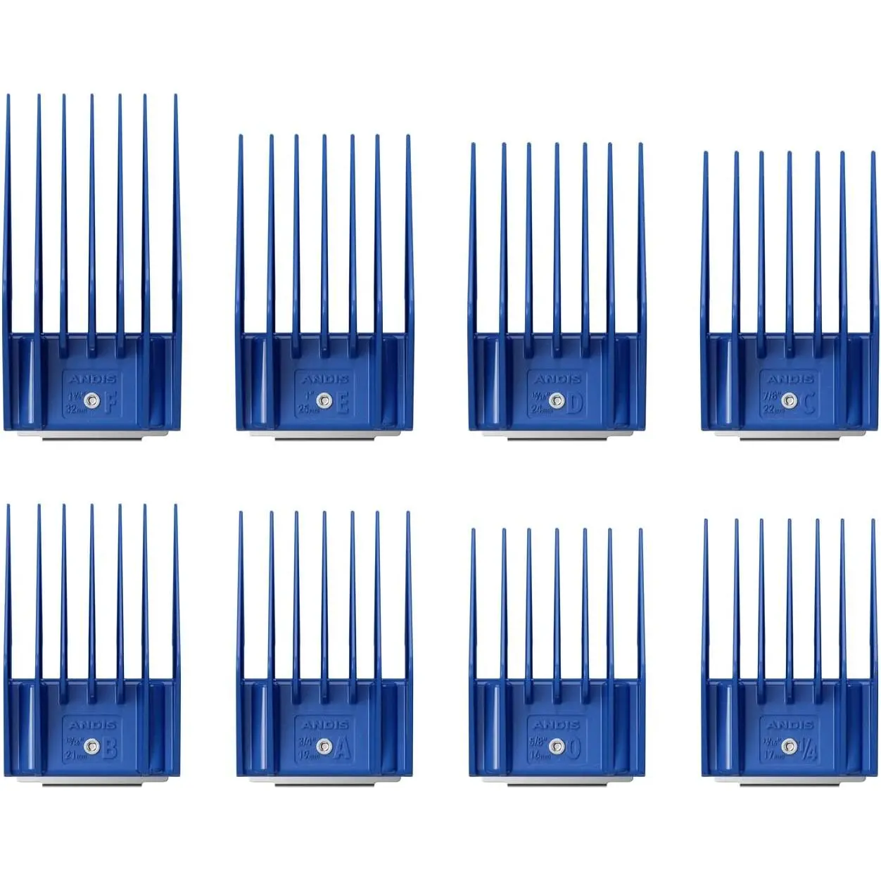 Andis 13105 8-Piece Universal Attachment Snap-On Comb Set; Sizes: 5/8", 11/16", 3/4", 13/16", 7/8", 15/16", 1", 1-1/4"