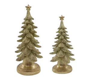 RC Home Decor Set of 2 Gold Christmas Tree Figurines