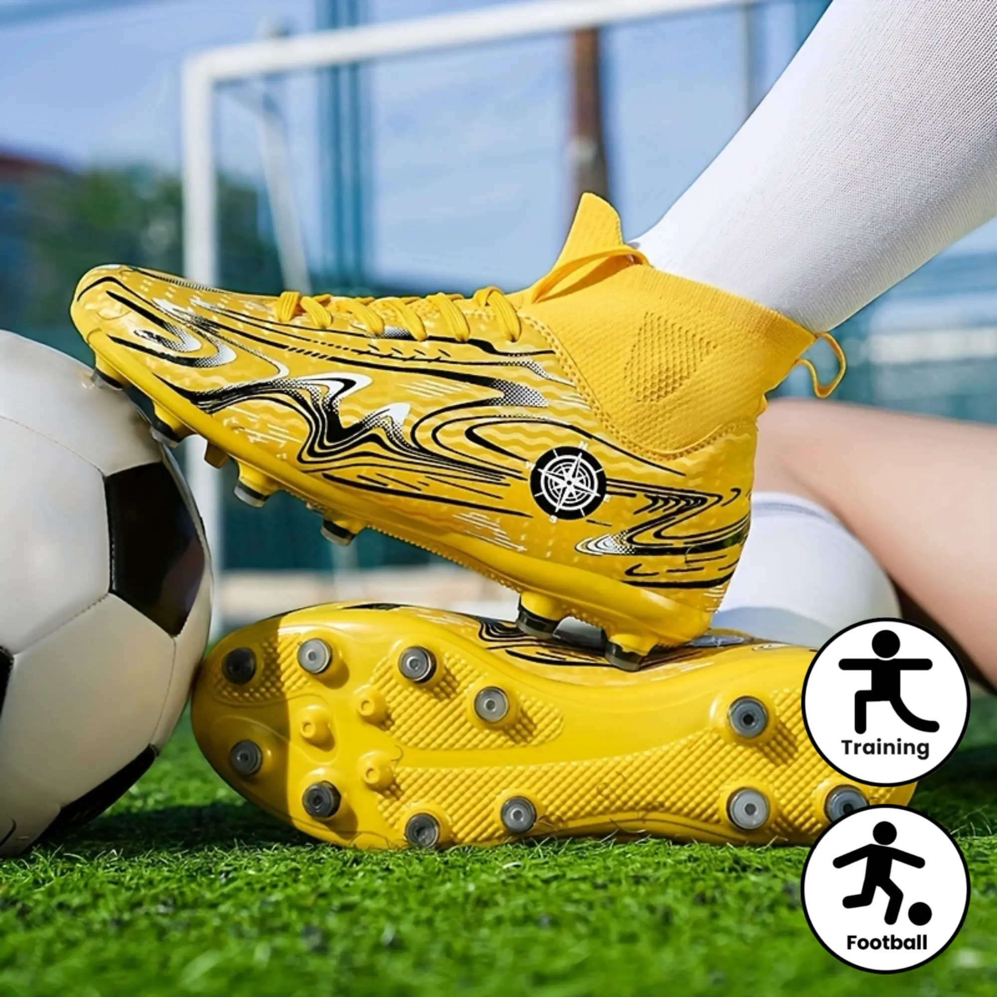[Sneakers] High-Top Long Stud Competition Training Turf Stud Anti-Slip Wear-Resistant New Soccer Shoes