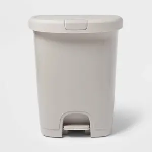7gal Step Trash Can with Locking Lid Gray -  Plastic, Rectangle, Indoor, 7.7 Gallon, Step-On, Glossy Finish