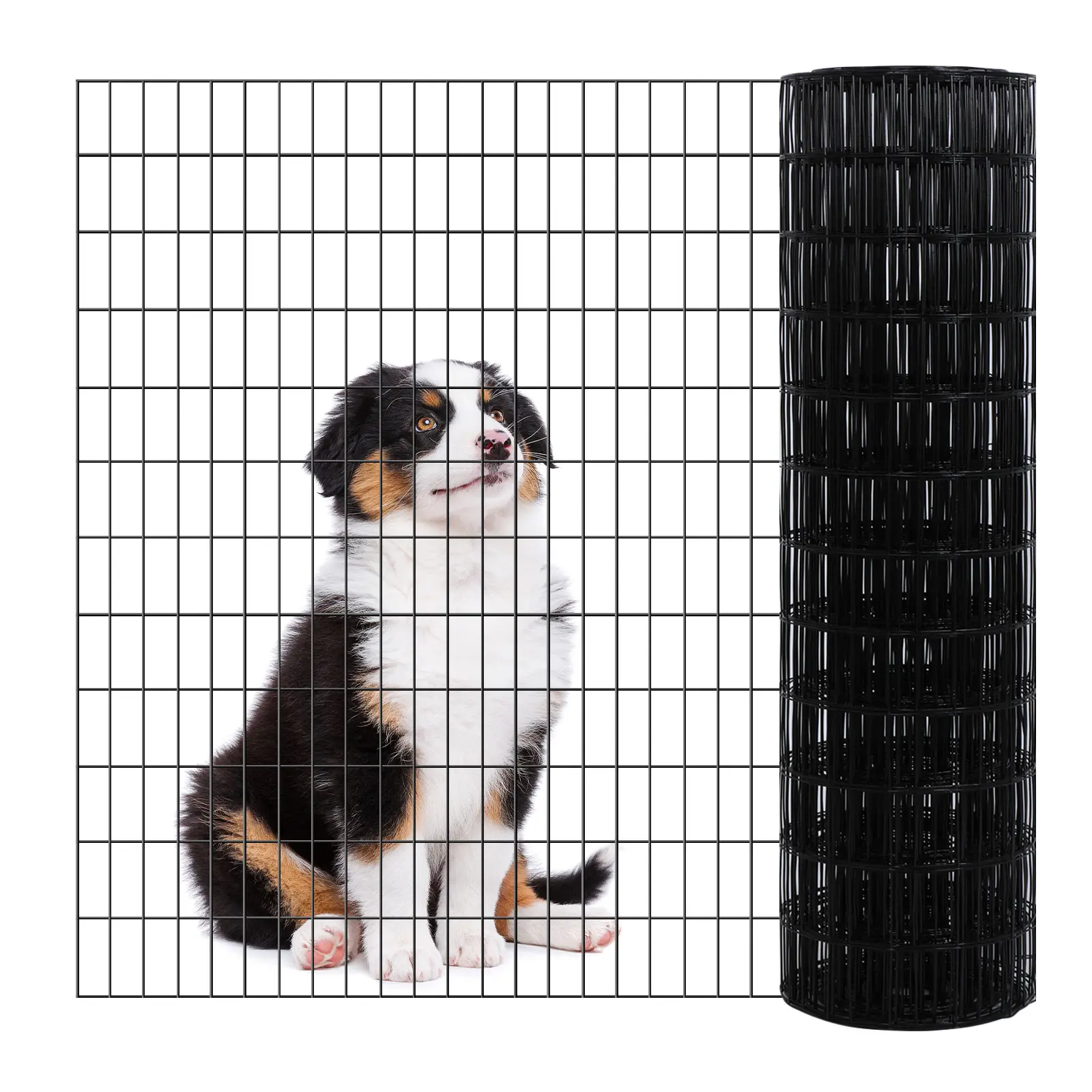 Roll of Galvanized Steel Wire Fence Roll, Black PVC Coated Welded Fence with Rectangular Grid, 36x49 ft, 2x3in 16GA Lightweight, Zip Ties Included, DIY Projects Garden Border Animal Barrier