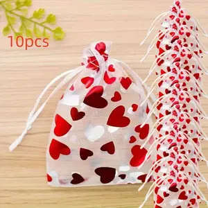 10pcs/20pcs  Christmas jewelry candy storage, wedding hot stamping love yarn bag, Valentine's Day gift bag, hot stamping yarn bag, holiday dinner gift bag, Gift Pack