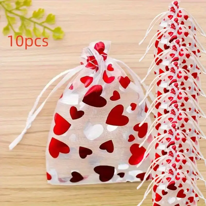 10pcs/20pcs  Christmas jewelry candy storage, wedding hot stamping love yarn bag, Valentine's Day gift bag, hot stamping yarn bag, holiday dinner gift bag, Gift Pack