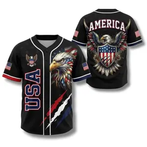 USA America Bald Eagle Shield Stars Stripes Black Baseball Jersey Unisex Oversized Streetwear Patriotic 4th July Memorial Day Veteran Casual Gym Sport Men Women