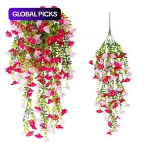 8-Pack Realistic Hanging Flowers Artificial Plants, Outdoor Use, Silk Trumpet Vine with Eucalyptus Leaves, UV Resistant, Home Garden Decor, Fake Hanging Plants #GLOBAL PICKS