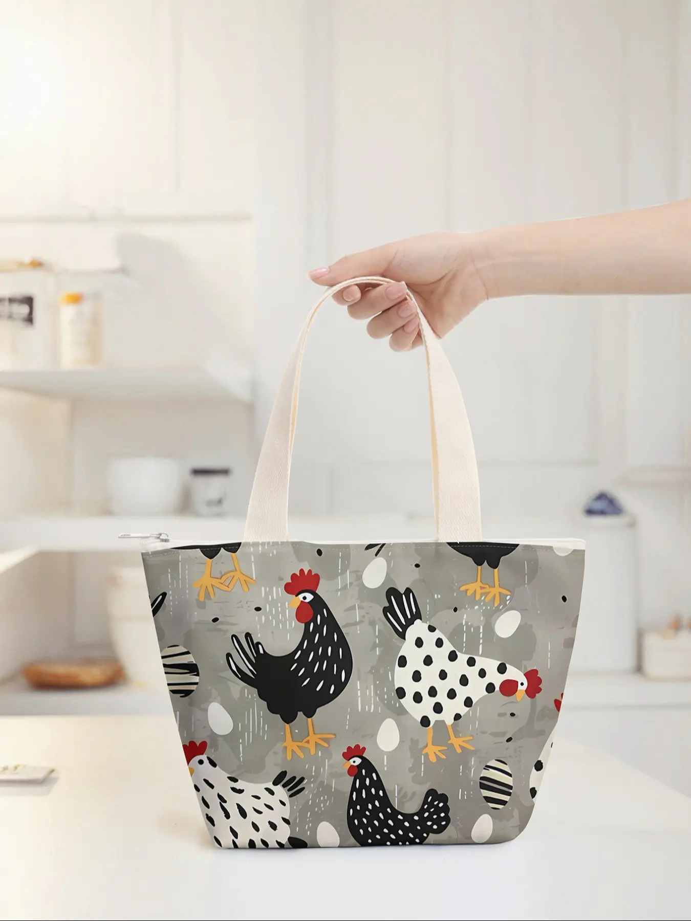 Chicken Pattern Lunch Box Bag, Large Capacity Insulated Travel Handbag, Lightweight Multi-Functional Reusable Lunch Bag for Men & Women, Lunch Cooler Bag, Insulated Lunch Bags, Lunch Bag Gift, Lunch Insulation Bag