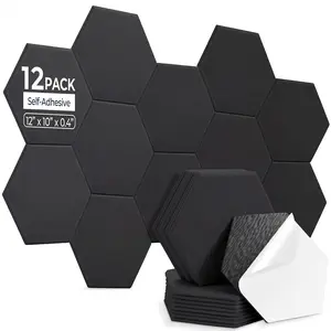 12 Pack Hexagon Acoustic Panels, 12" x 10" x 0.4" High-Density Soundproof Wall Panels, Self-Adhesive Acoustic Wall Panels for Studio, Home, Office, Black