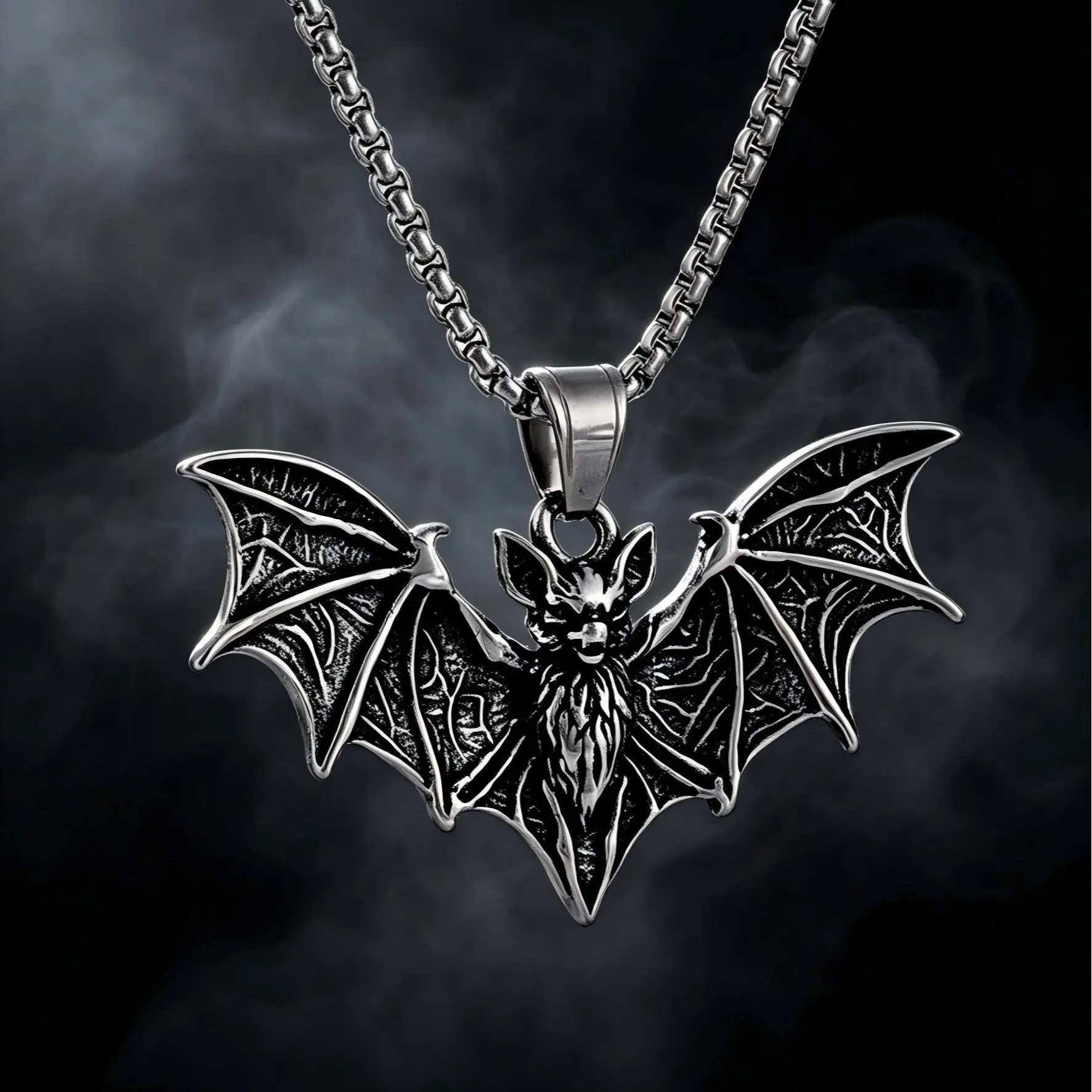 Gothic Pendant Necklace in Stainless Steel, Long-Wearing Bat Silhouette Design for Teens & Unisex Adults, Securely Constructed, Weekend Outings, Bat Shape, Casual Wear, Silhouetted, Daily, Year-Round Styling